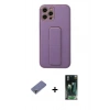 MARSİLYAN™- iPhone 12 Pro Kılıf Akış Doku - Siyah 360 Mat Full Body Arka Koruyucu + Metal Kamera Lens Koruma Cam - GD