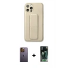 MARSİLYAN™- iPhone 12 Pro Kılıf Akış Doku - Siyah 360 Mat Full Body Arka Koruyucu + Neon Fosforlu Kamera Lens - SI