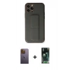 MARSİLYAN™- iPhone 12 Pro Kılıf Akış Doku - Siyah 360 Mat Full Body Arka Koruyucu + Neon Fosforlu Kamera Lens - SI