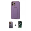 MARSİLYAN™- iPhone 12 Pro Kılıf Akış Doku - Siyah 360 Mat Full Body Arka Koruyucu + Neon Fosforlu Kamera Lens - SI