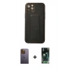 MARSİLYAN™- iPhone 12 Pro Kılıf Akış Doku - Siyah 360 Mat Full Body Arka Koruyucu + Neon Fosforlu Kamera Lens - SI