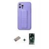 MARSİLYAN™- iPhone 12 Pro Kılıf Akış Doku - Siyah 360 Mat Full Body Arka Koruyucu + Shine Kamera Lens Koruma Cam - SABE