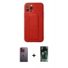 MARSİLYAN™- iPhone 12 Pro Kılıf Akış Doku - Siyah 360 Mat Full Body Arka Koruyucu + Neon Fosforlu Kamera Lens - TU