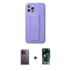 MARSİLYAN™- iPhone 12 Pro Kılıf Akış Doku - Siyah 360 Mat Full Body Arka Koruyucu + Neon Fosforlu Kamera Lens - TU