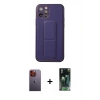 MARSİLYAN™- iPhone 12 Pro Kılıf Akış Doku - Siyah 360 Mat Full Body Arka Koruyucu + Neon Fosforlu Kamera Lens - TU