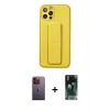 MARSİLYAN™- iPhone 12 Pro Kılıf Akış Doku - Siyah 360 Mat Full Body Arka Koruyucu + Neon Fosforlu Kamera Lens - TU