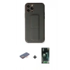 MARSİLYAN™- iPhone 12 Pro Kılıf Akış Doku - Siyah 360 Mat Full Body Arka Koruyucu + Turuncu Renkli Kamera Lens Koruma Cam