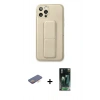 MARSİLYAN™- iPhone 12 Pro Kılıf Akış Doku - Siyah 360 Mat Full Body Arka Koruyucu + Turuncu Renkli Kamera Lens Koruma Cam