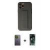 MARSİLYAN™- iPhone 12 Pro Kılıf Akış Doku - Siyah 360 Mat Full Body Arka Koruyucu + Neon Fosforlu Kamera Lens - YL