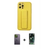 MARSİLYAN™- iPhone 12 Pro Kılıf Akış Doku - Siyah 360 Mat Full Body Arka Koruyucu + Neon Fosforlu Kamera Lens - YL