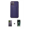 MARSİLYAN™- iPhone 12 Pro Kılıf Akış Doku - Siyah 360 Mat Full Body Arka Koruyucu + Neon Fosforlu Kamera Lens - YL