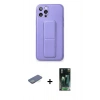 MARSİLYAN™- iPhone 12 Pro Kılıf Akış Doku - Siyah 360 Mat Full Body Arka Koruyucu + Renkli Kamera Lens Koruma Cam - YL
