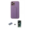 MARSİLYAN™- iPhone 12 Pro Kılıf Akış Doku - Siyah 360 Mat Full Body Arka Koruyucu + Renkli Kamera Lens Koruma Cam - YL