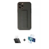 MARSİLYAN™- iPhone 12 Pro Kılıf Akış Doku - Siyah 3D Antistatik Cam Ekran Koruyucu + Kamera Lens Koruma Cam - SF
