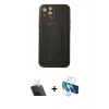 MARSİLYAN™- iPhone 12 Pro Kılıf Akış Doku - Siyah 3D Antistatik Cam Ekran Koruyucu + Kamera Lens Koruma Cam - SF