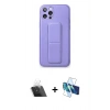 MARSİLYAN™- iPhone 12 Pro Kılıf Akış Doku - Siyah 3D Antistatik Cam Ekran Koruyucu + Kamera Lens Koruma Cam - SF