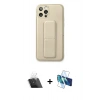 MARSİLYAN™- iPhone 12 Pro Kılıf Akış Doku - Siyah 3D Antistatik Cam Ekran Koruyucu + Kamera Lens Koruma Cam - SF