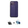 MARSİLYAN™- iPhone 12 Pro Kılıf Akış Doku - Siyah 3D Antistatik Cam Ekran Koruyucu + Kamera Lens Koruma Cam - SF