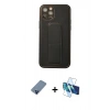 MARSİLYAN™- iPhone 12 Pro Kılıf Akış Doku - Siyah 3D Antistatik Cam Ekran Koruyucu + Metal Kamera Lens Koruma Cam - MI
