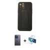 MARSİLYAN™- iPhone 12 Pro Kılıf Akış Doku - Siyah 3D Antistatik Cam Ekran Koruyucu + Neon Fosforlu Kamera Lens - MI