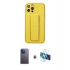MARSİLYAN™- iPhone 12 Pro Kılıf Akış Doku - Siyah 3D Antistatik Cam Ekran Koruyucu + Neon Fosforlu Kamera Lens - MI