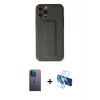 MARSİLYAN™- iPhone 12 Pro Kılıf Akış Doku - Siyah 3D Antistatik Cam Ekran Koruyucu + Neon Fosforlu Kamera Lens - MI