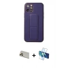MARSİLYAN™- iPhone 12 Pro Kılıf Akış Doku - Siyah 3D Antistatik Cam Ekran Koruyucu + Rainbow Kamera Lens Koruma Cam - GD