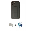 MARSİLYAN™- iPhone 12 Pro Kılıf Akış Doku - Siyah 3D Antistatik Cam Ekran Koruyucu + Rainbow Kamera Lens Koruma Cam - GD