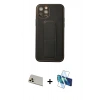 MARSİLYAN™- iPhone 12 Pro Kılıf Akış Doku - Siyah 3D Antistatik Cam Ekran Koruyucu + Rainbow Kamera Lens Koruma Cam - GD