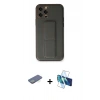 MARSİLYAN™- iPhone 12 Pro Kılıf Akış Doku - Siyah 3D Antistatik Cam Ekran Koruyucu + Renkli Kamera Lens Koruma Cam - YL