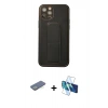 MARSİLYAN™- iPhone 12 Pro Kılıf Akış Doku - Siyah 3D Antistatik Cam Ekran Koruyucu + Renkli Kamera Lens Koruma Cam - YL