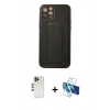 MARSİLYAN™- iPhone 12 Pro Kılıf Akış Doku - Siyah 3D Antistatik Cam Ekran Koruyucu + Shine Kamera Lens - GD