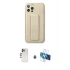 MARSİLYAN™- iPhone 12 Pro Kılıf Akış Doku - Siyah 3D Antistatik Cam Ekran Koruyucu + Shine Kamera Lens - GD