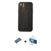 MARSİLYAN™- iPhone 12 Pro Kılıf Akış Doku - Siyah 3D Antistatik Cam Ekran Koruyucu + Shine Kamera Lens Koruma Cam - GD