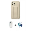 MARSİLYAN™- iPhone 12 Pro Kılıf Akış Doku - Siyah 3D Antistatik Cam Ekran Koruyucu + Shine Kamera Lens - MI