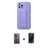 MARSİLYAN™- iPhone 12 Pro Kılıf Akış Doku - Siyah 3D Antistatik Hayalet Cam Ekran Koruyucu + Neon Fosforlu Kamera Lens - BZ