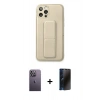 MARSİLYAN™- iPhone 12 Pro Kılıf Akış Doku - Siyah 3D Antistatik Hayalet Cam Ekran Koruyucu + Neon Fosforlu Kamera Lens - BZ
