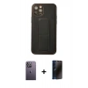 MARSİLYAN™- iPhone 12 Pro Kılıf Akış Doku - Siyah 3D Antistatik Hayalet Cam Ekran Koruyucu + Neon Fosforlu Kamera Lens - BZ