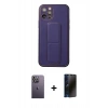 MARSİLYAN™- iPhone 12 Pro Kılıf Akış Doku - Siyah 3D Antistatik Hayalet Cam Ekran Koruyucu + Neon Fosforlu Kamera Lens - BZ
