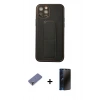 MARSİLYAN™- iPhone 12 Pro Kılıf Akış Doku - Siyah 3D Antistatik Hayalet Cam Ekran Koruyucu + Metal Kamera Lens Koruma Cam - GD