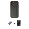 MARSİLYAN™- iPhone 12 Pro Kılıf Akış Doku - Siyah 3D Antistatik Hayalet Cam Ekran Koruyucu + Metal Kamera Lens Koruma Cam - GD