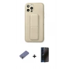 MARSİLYAN™- iPhone 12 Pro Kılıf Akış Doku - Siyah 3D Antistatik Hayalet Cam Ekran Koruyucu + Metal Kamera Lens Koruma Cam - GD