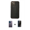 MARSİLYAN™- iPhone 12 Pro Kılıf Akış Doku - Siyah 3D Antistatik Hayalet Cam Ekran Koruyucu + Neon Fosforlu Kamera Lens - MI