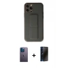 MARSİLYAN™- iPhone 12 Pro Kılıf Akış Doku - Siyah 3D Antistatik Hayalet Cam Ekran Koruyucu + Neon Fosforlu Kamera Lens - MI