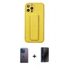 MARSİLYAN™- iPhone 12 Pro Kılıf Akış Doku - Siyah 3D Antistatik Hayalet Cam Ekran Koruyucu + Neon Fosforlu Kamera Lens - MI