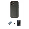 MARSİLYAN™- iPhone 12 Pro Kılıf Akış Doku - Siyah 3D Antistatik Hayalet Cam Ekran Koruyucu + Metal Kamera Lens Koruma Cam - MR