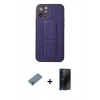 MARSİLYAN™- iPhone 12 Pro Kılıf Akış Doku - Siyah 3D Antistatik Hayalet Cam Ekran Koruyucu + Metal Kamera Lens Koruma Cam - MR