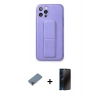 MARSİLYAN™- iPhone 12 Pro Kılıf Akış Doku - Siyah 3D Antistatik Hayalet Cam Ekran Koruyucu + Metal Kamera Lens Koruma Cam - MR