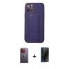 MARSİLYAN™- iPhone 12 Pro Kılıf Akış Doku - Siyah 3D Antistatik Hayalet Cam Ekran Koruyucu + Neon Fosforlu Kamera Lens - TU