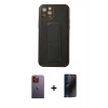 MARSİLYAN™- iPhone 12 Pro Kılıf Akış Doku - Siyah 3D Antistatik Hayalet Cam Ekran Koruyucu + Neon Fosforlu Kamera Lens - TU